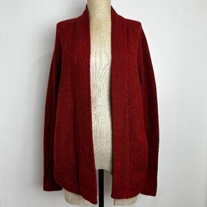LOFT Sweater Size Small Merino Wool Blend Orange Open Front Cardigan Curved Hem